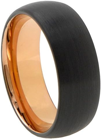 Customized 8MM Tungsten Carbide Rose Gold Brush Black Dome Engrave Wedding Ring Size 9.5