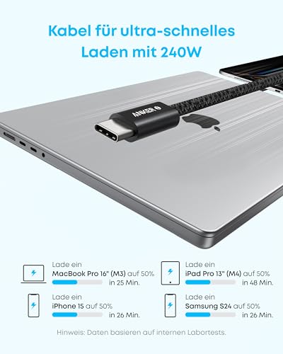 Anker USB C auf USB C Kabel, [2 Stück 1,8m] 240W USB C Kabel, geflochtenes und schmutzabweisendes USB C Ladekabel für iPhone 17 16 15 Serie Galaxy S24 S23 MacBook Pro Air iPad Pro Air thumbnail 3