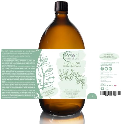 100% Pure Golden Jojoba Oil 1 Litre - Cold Pressed,Unrefined, Vegan, Hexane Free, No GMO. A Perfect Aromatherapy and Massage Base Oil 1 Litre