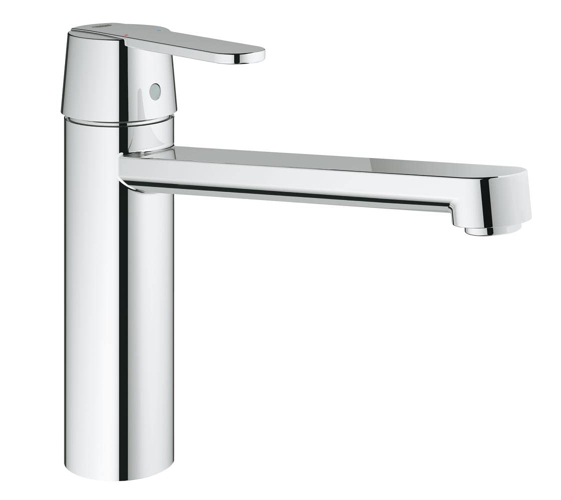 GROHE Get - Kitchen Sink Mixer Tap (Monobloc Installation, Medium High Spout, Swivel Area 140°, 35 mm Ceramic Cartridge, Tails 3/8 Inch, QuickTool Included), Brass, Size 200 mm, Chrome, 30196000