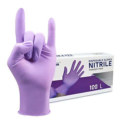 Wostar Nitrile Disposable Gloves Purple Large Gloves 4 Mil Pack of