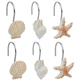 baotongle 12 PCS Seashell Shower Curtain Hooks Bathroom Beach Shell Decor (Seashell: Light Brown; Starfish: Tan; Conch: Light Brown)