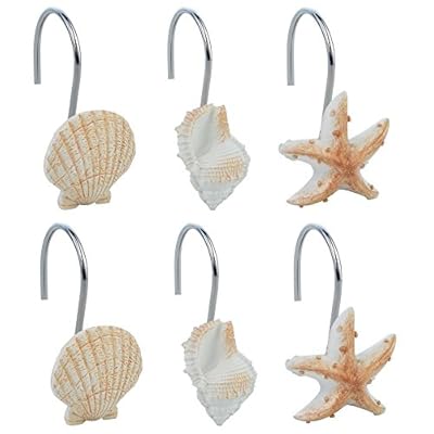baotongle 12 PCS Seashell Shower Curtain Hooks Bathroom Beach Shell Decor (Light Brown) 41GAMyUQNnL