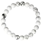 White Howlite Beads, maxin Bling Jewelry 8MM Crystal Elastic Stretch Loose Beaded Bracelet--Unisex