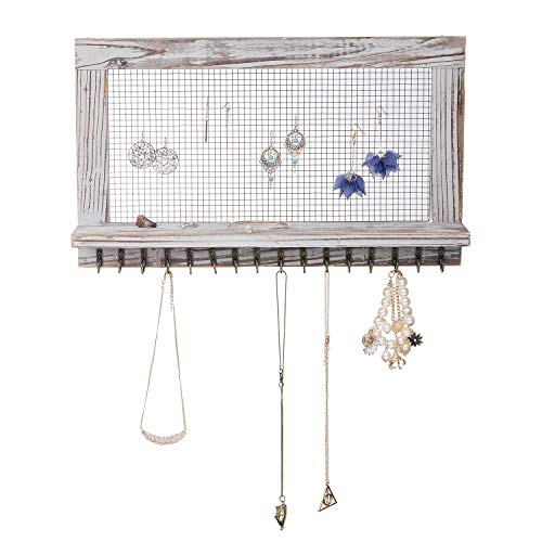 VERGOODR Rustic Wood Jewelry Organizer Wooden Wall Mounted Jewelry