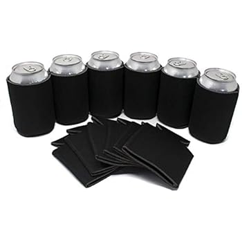 TahoeBay 12 Blank Beer Can Coolers, Plain Bulk Collapsible Soda Cover Coolies, DIY Personalized Sublimation Sleeves for Weddings, Bachelorette Parties, Funny HTV Party Favors (Black, 12)