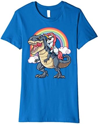 Womens Unicorn Riding Dinosaur T rex T Shirt Unicorns Rainbow Gifts Large Royal Blue