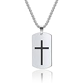 Aprila Cross Dog Tag Necklace for Men,Stainless Steel Black Silver Military Tag Bible Verse Inspirational Pendant Necklace Jewelry,60cm Rolo Chain