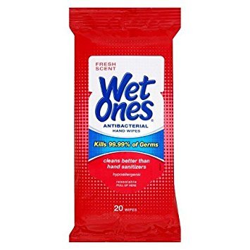 Wet Ones Wipes for Hands & Face, 20 Count Travel Pack (Pack of 5) 100 Wipes Total (Anti Bacterial)