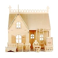 NWFashion Children 12" Wooden Dollhouse DIY Assemble Dream House Villa with Furniture
