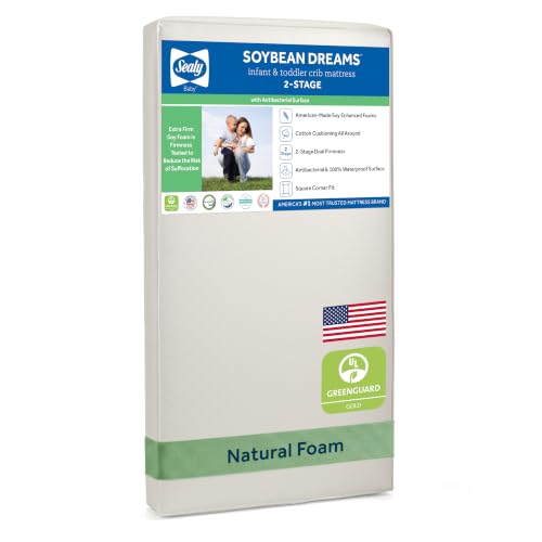 Sealy Soybean Dream Antibacterial 2-Stage Dual Firmness Waterproof Baby Crib Ma…