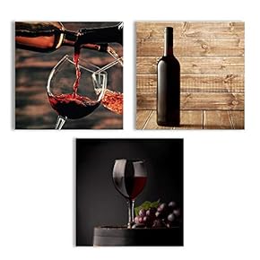 Canvas Wall Art Abstract Vintage Wine Cup Pictures Home Wall Decorations for Kitchen Streched and Framed - 12"x12"x3 Panels