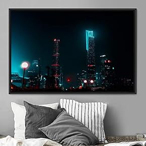 signwin Framed Canvas Wall Art City Illuminations Aerial...
