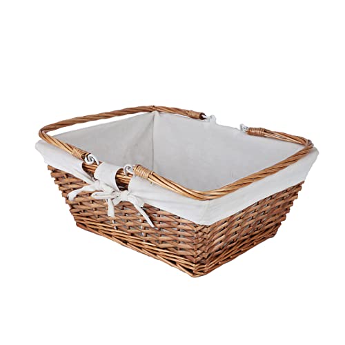 Wicker Picnic Basket with Handle Sturdy Woven Body with Washable Lining Hand Woven Basket for Storage Wicker Baskets for Easter, Organizing, and More (15.35 x 6.5 x 12.6 inches)