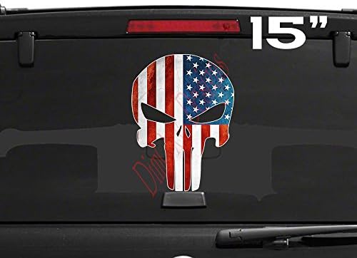 Punisher Skull with Faded American Flag Decal Sticker Graphic for Cars, Trucks, Motorcycles, Boats, Walls, Glass, etc. (15" Tall)