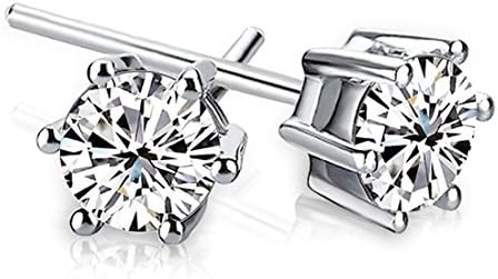 18k White Gold Plated Sterling Silver Stud Earrings 6mm Clear Crystal (1.60 carats) 6 Prong Settings