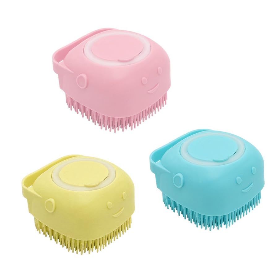 Youery 3PCS Dog Cat Bath Brush, Pet Bathing Brush, Pet Grooming Soothe Massage with Shampoo Dispenser Soft Silicone Bristle, for Dogs and Cats Long Short Haired Puppy Washing Shower Grooming