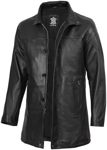 RE9 Leon Kennedy Leather Coat – Men's Black Fur Collar Double