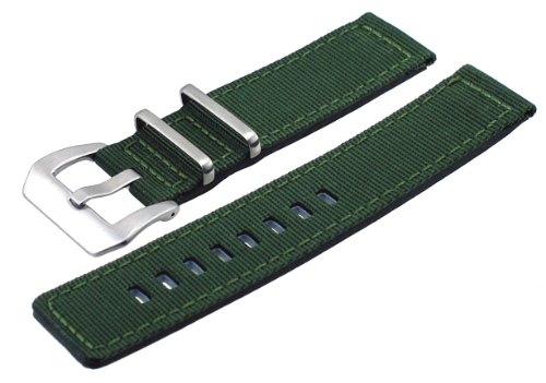 Italian Design 2 Piece Quality Textile Canvas 20mm Army Green Pre-V Buckle Replacement Watch Band