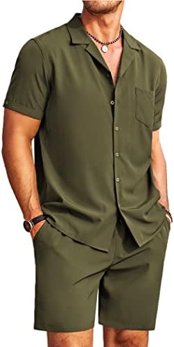 COOFANDY Men's Pieces Shirt Set Short Sleeve Button Down Casual