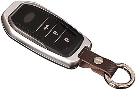 TekBow Smart Key Case Chain Aluminum Alloy Keyless Remote Cover Shell for Toyota Camry, REIZ, COROLLA, CROWN, PRADO, RAV4, etc (Silver)