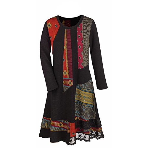 Womens Tunic Dress Black Long Sleeve Patchwork Festival Dress Xl |  Desertcart Gibraltar