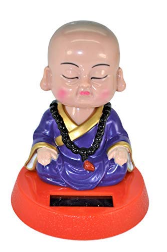 Solar Powered Cute Little Buddha Bobble Head Figure Car Dashboard Accessories Office Home Ultra Detail Doll (Brown)