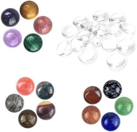 Gemstone 12mm Round Ring face Flat-Back Cabochon CAB Mix 15Pcs Wholesale with 20Pcs Clear Glass cabochon for DIY Jewelry Making