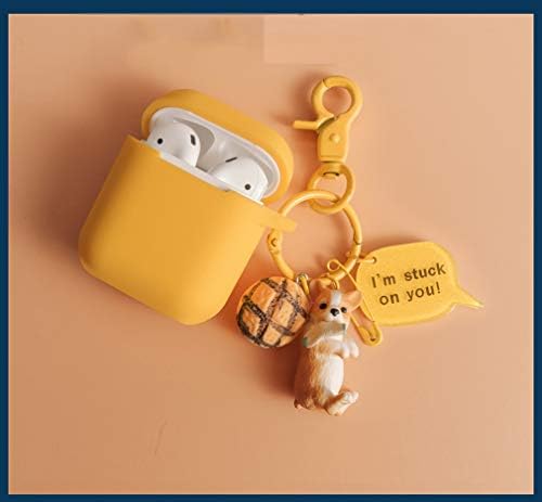 ZHANGYUFAN Apple Wireless Charging Box Case Compatibleuniversal Protective Cover Yellow Cute Cartoon Apple Bluetooth Headset Box Silicone Drop Protection Shell Puppy Dog Cute Pendant