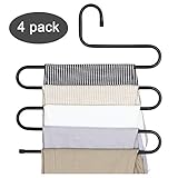 Pants Hanger Multi-Layer S-Style Jeans Trouser Hanger Closet Stainless Steel Rack Space Saver for Tie Scarf Jeans Clothes（4 Pack ）