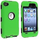 Black Hard / Green Skin Hybrid Case Cover compatible with Apple iPod Touch 4G, 4th Generation, 4th Gen 8GB / 32GB / 64GB