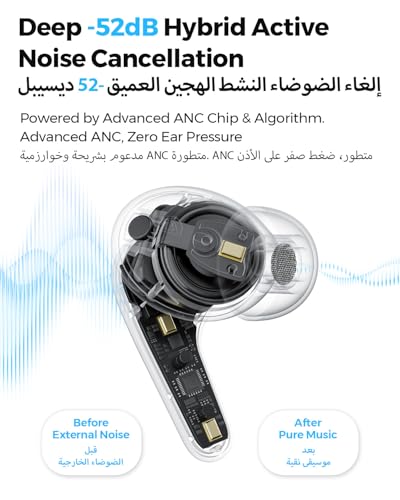 SOUNDPEATS C30 Adaptive Hybrid Active Noise Cancelling Wireless Earbuds, BT 6.0 Headphones with LDAC Hi-Res Audio, 6-Mic Windproof ENC Bluetooth Earphones for Clear Call, 52H, IP54 (Black)