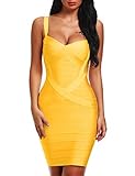 Bqueen Women's Spaghetti Strap Bodycon Bandage Dress BQ1636-1 (XS, Yellow)