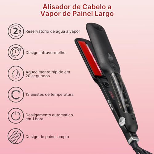 QBuen Chapinha profissional a vapor infravermelho, Ahapinha bivolt, Chapinha ceramica, Aquecimento rápido em 20 segundos, 13 configurações de temperatura