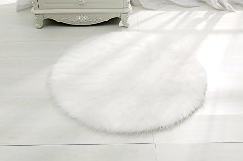 RugMall Round Faux Fur Rug Shaggy Rugs for Living Room Bedroom 2 Feet 5 Inch, White