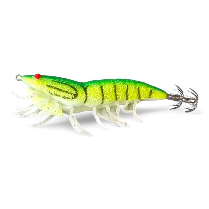 Squid Fishing Lure Prawn Shrimp | With Rattle Luminous Legs | 11.5cm / 22g| FISHIN ADDICT (CHARTREUSE GLOW)