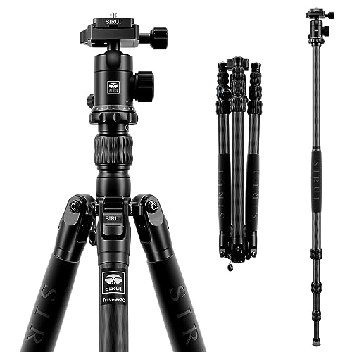 SIRUI Traveler 7C Carbon Fibre Tripod for Camera, 65" Portable Travel Tripod and Monopod with 360° Panoramic Ball Head, Compact Tripod with Extendable Centre Column for DSLR, Camcorder, Max Load 8kg