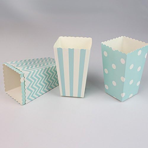 YouMeBest Blue Chevron, Stripe and Polka Dot Paper Popcorn Boxes, treat boxes for Kids for Movie Nights Party 36 PCS