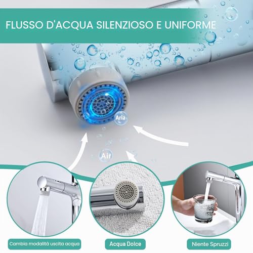 Tall Bathroom Faucet with 2 Modes Pull-Out Shower, DETBOM Basin Mixer, Single Lever Taps, Suitable for Countertop Washbasin, Removable Aerator, Hot/Cold Water, Lead-free, Chrome