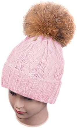 Cuca Dunna Winter Snow Ski Hip Hop Skullies &amp; Beanies Caps Wool Knitted Hat With Large Raccoon Fur Pom Poms for Women Toddler Girl Parent Child Hats