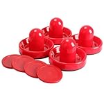 Vktech 4Pcs Air Hockey Table Goalies with 4pcs Puck Felt Pusher Mallet Grip Red