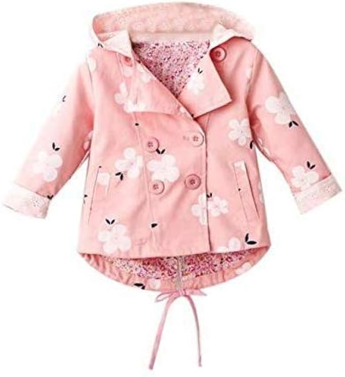 Amazon キッズ スプリングコート トレンチコート ジュニア ガールズ ウインド ブレーカー 花柄 長袖 パーカー キッズジャンパー フード付き アウター 女の子 スプリングジャケット 子供コート 防風 防寒 コート ジャケット 通販