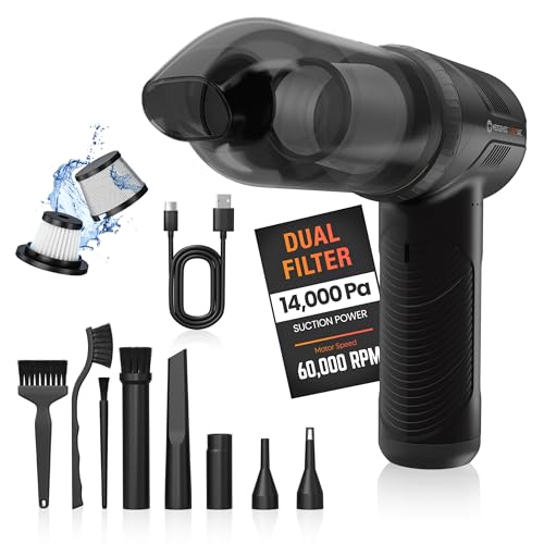 Hedgehog TurboVAC 3 in 1 Portable Car Vacuum Cleaner, Blower & Air Pump - Hand Held Vacuum Cleaner for Car with USB C Rechargeable, 14000PA Powerful Suction, Lightweight Dust Buster for Home & Outdoor