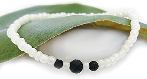 Magnolia Blue Handmade Diffuser Aromatherapy Bracelet For Essential Oils With Minimalist Lava Bead (7.5", Cream)