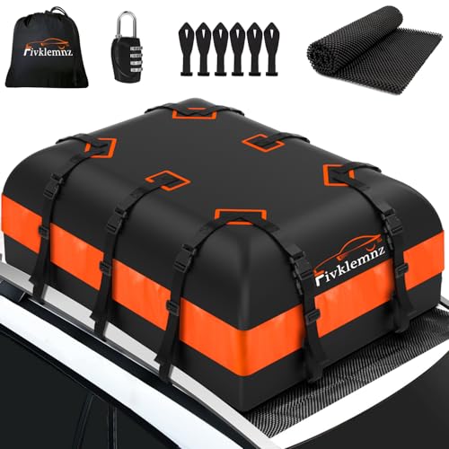 FIVKLEMNZ Dachbox Auto, Dachgepäckträger Tasche, Wasserdicht für alle Fahrzeugdächer mit/ohne Gepäckträger Inklusive Topper Anti-Rutsch-Matte + Verstä