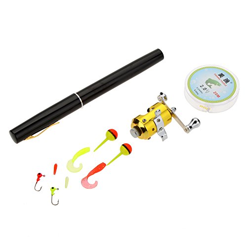 Docooler 1M Mini Tragbar Pocket Aluminiumlegierung Angelrute Stift Form Fisch Reel Drum Polrad Line weiche Köder Jig…