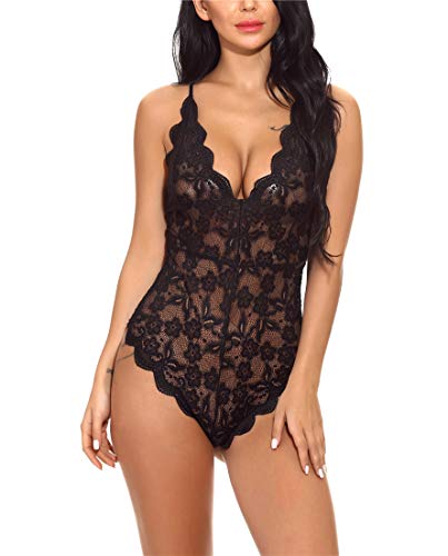 Sexoo-Body-Donna-Pizzo-Lingerie-Esotico-Tuta-Babydoll-Trasparenti-e-Sexy-Colletto-a-V