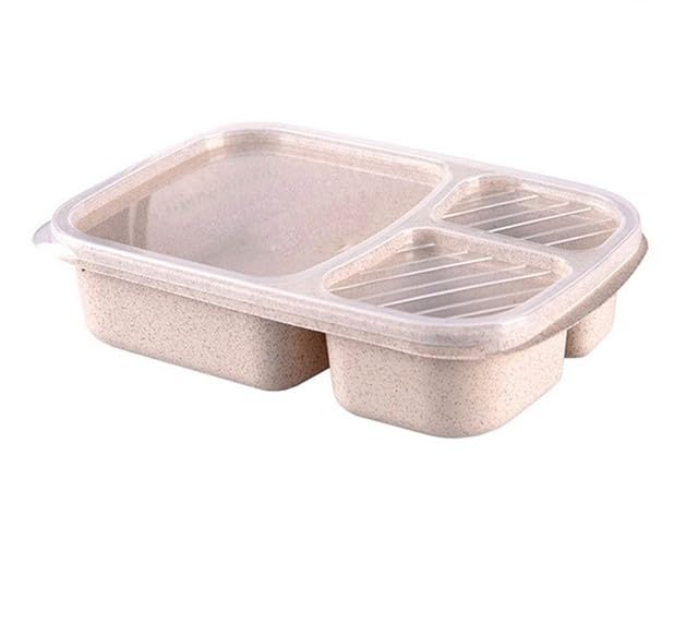 Simple 3in1 Lunch Box - Beige. Perfectly Sized 3in1 Lunch Box for All. Great for School or Office Lunch or Picnic. Multicompartment Leakproof Great Seal Microwave Safe