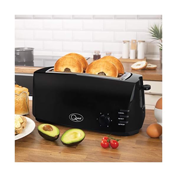 Quest 35069 Extra Wide 4 Slice Long Slot Toaster / Variable Browning Control / Reheat and Defrost / Anti-Jam Function…