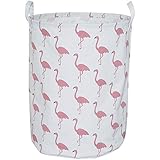 CLOCOR Large Storage Bin-Cotton storage Basket-Round Gift Basket with Handles for Toys,Laundry Storage (White flamingo)